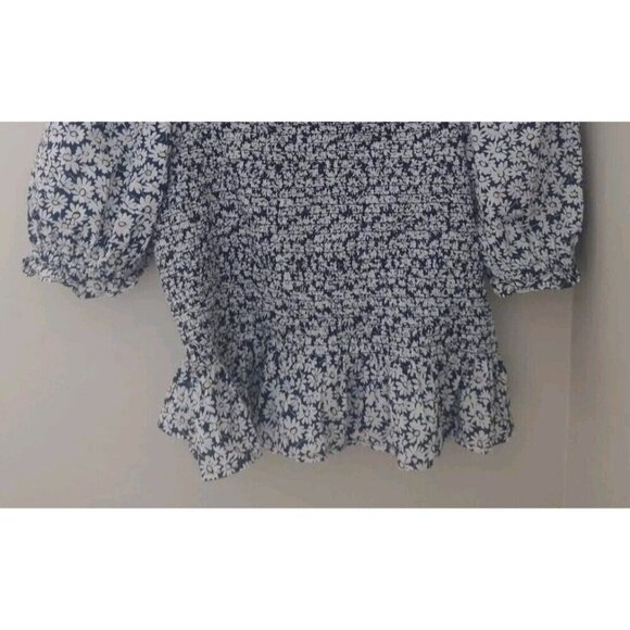 J. Crew Puff Sleeve Smocked Peplum Blouse - Picture 4 of 9